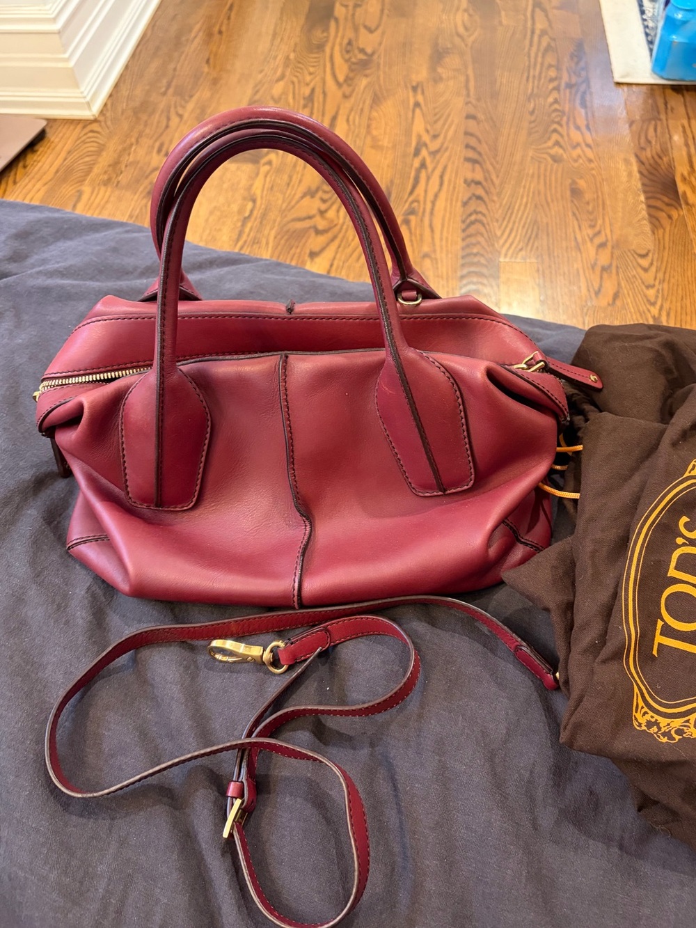 TOD'S Burgundy Leather Shoulder Bag with Gold Hardware
